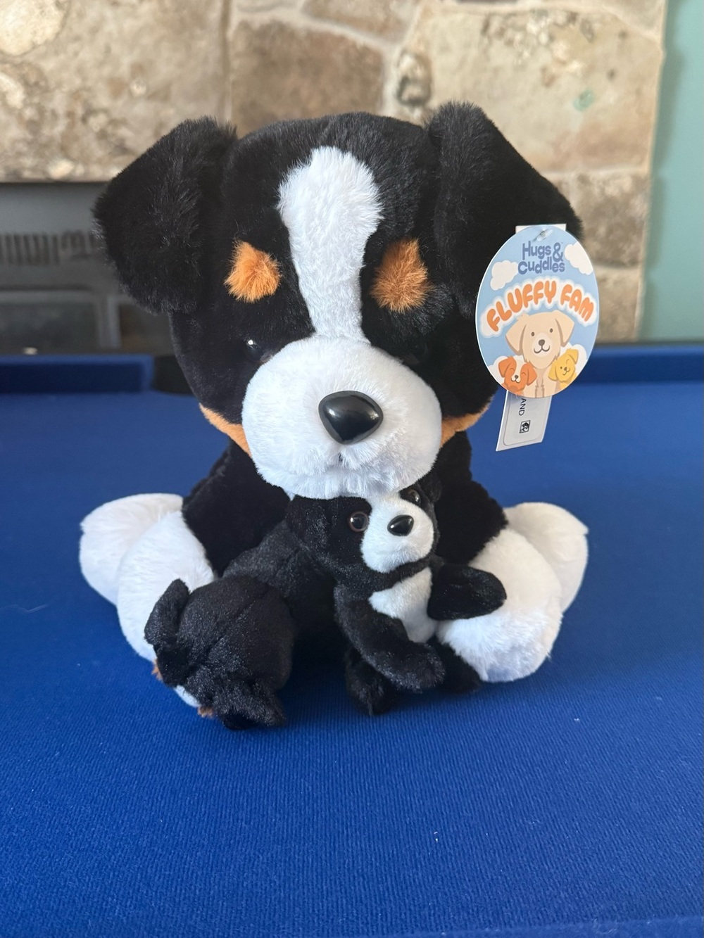 Black & White Plush Dog with Puppy